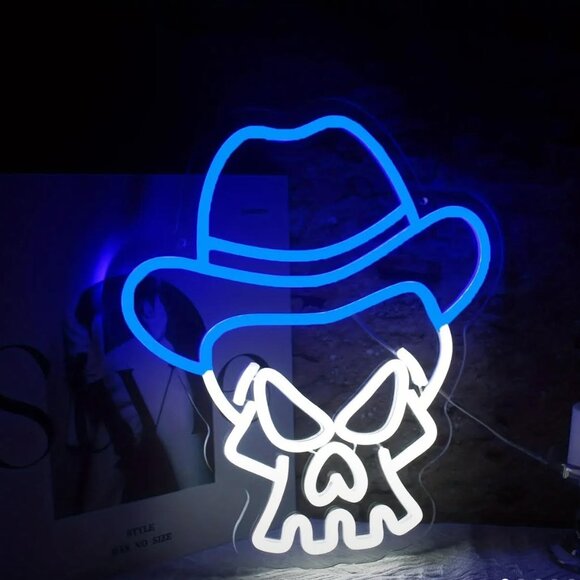 COWBOYS BLUE HAT SKULL NEON LED SIGN - Picture 1 of 3